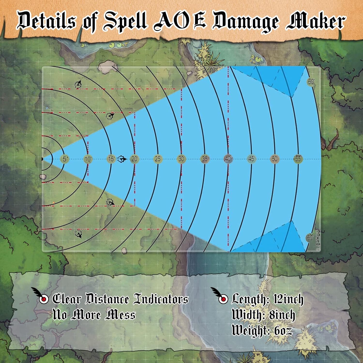 Byhoo Spell AOE Damage Template DND Area Effect Markers Upgraded 60ft AOE Area Damage Measure Tool Tabletop Game Mat Accessories for Dungeons and Dragons 5E Pathfinder