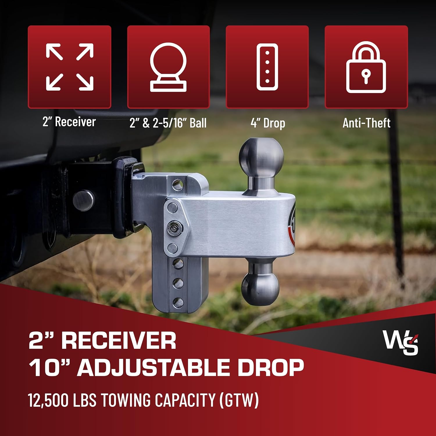 Weigh Safe Adjustable Trailer Hitch Ball Mount - 4" Adjustable Drop Hitch for 2" Receiver - Premium Heavy Duty Aluminum Trailer Tow Hitch w/ Stainless Steel Tow Balls (2" & 2 5/16") - 12,500 lbs GTW