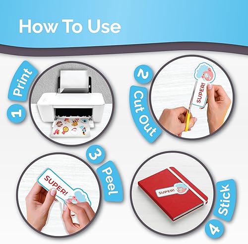 Vista 6 de Papel adhesivo de vinilo imprimible de alta calidad para impresora de inyección de tinta y láser, 32 hojas autoadhesivas, blanco brillante