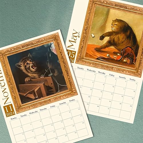 Miniatura 6 de Calendario de gatos medievales extraños, calendario medieval de gato 2024, calendario medieval extraño de pared de gatos, calendario de pared para