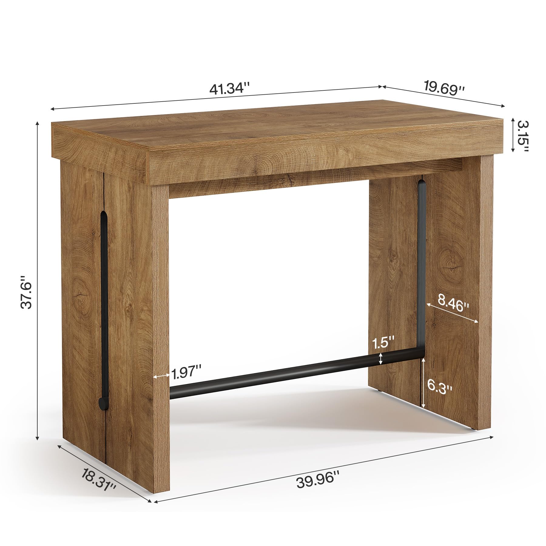 Tribesigns Table de Bar en Bois, 105 x 50 x 95 cm Tables Bar Haute avec Repose-Pieds en métal, Table de Cuisine Multifonction, Meuble de Bar et Bistro pour Cuisine, Salle à Manger et Salon Domestique