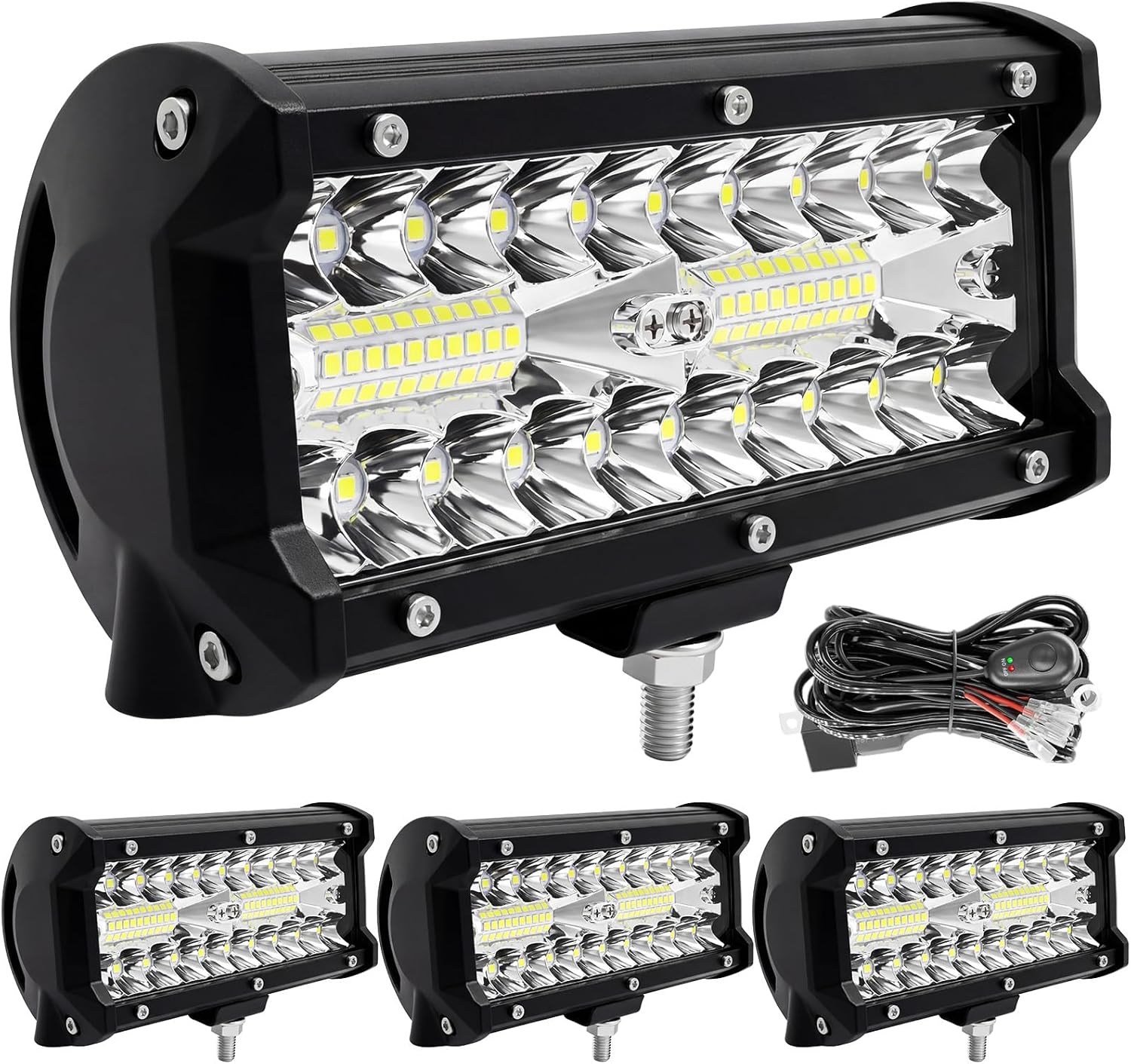 12 Volt led Lights, 7 Inch 120w led Off Road Lights 4 pcs Led Work Lights for Trucks ATV UTV Tractor Pickup Cart SUV Jeep with Wiring Harness