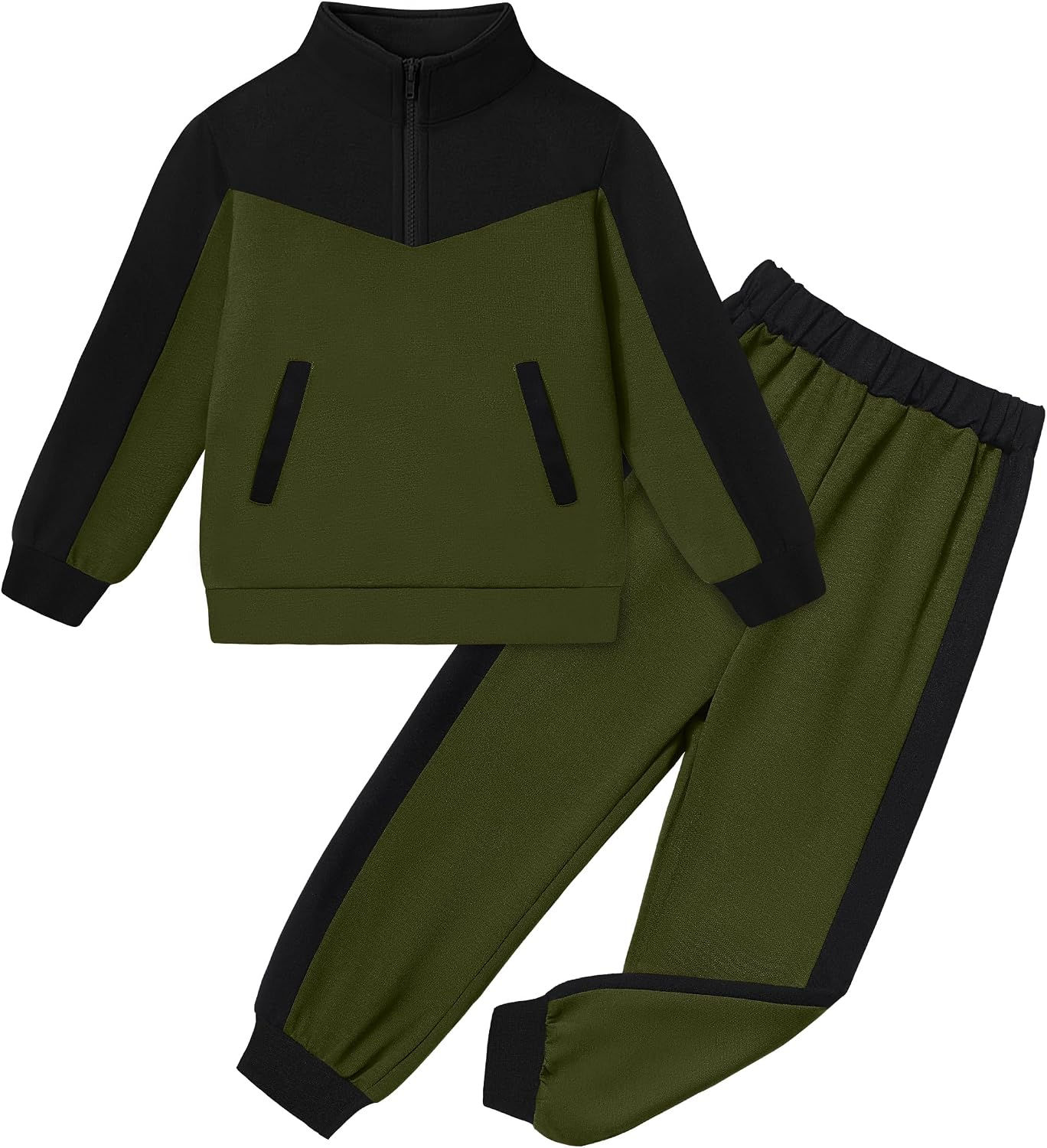 BAVADER Boys Clothes Solid Color Block Kid Boys' Clothing Sets Stand Collar Half-Zip Sweatsuit 2pcs Outfits with Pocket 6-12y