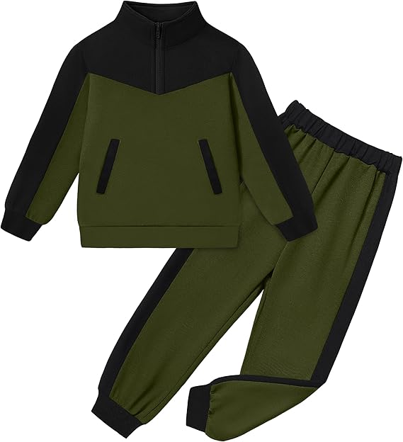 Boys Clothes Solid Color Block Kid Boys' Clothing Sets Stand Collar Half-Zip Sweatsuit 2pcs Outfits with Pocket 6-12y