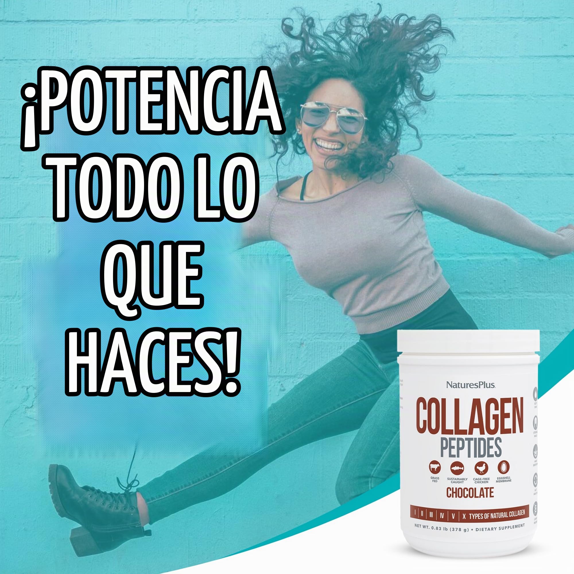 Natures Plus - Péptidos de colágeno, chocolate, 0.95 libras en polvo, salud del cabello, la piel, las uñas y las articulaciones, apoyo del sistema inmunológico, sin OMG, sin gluten, 14 porciones