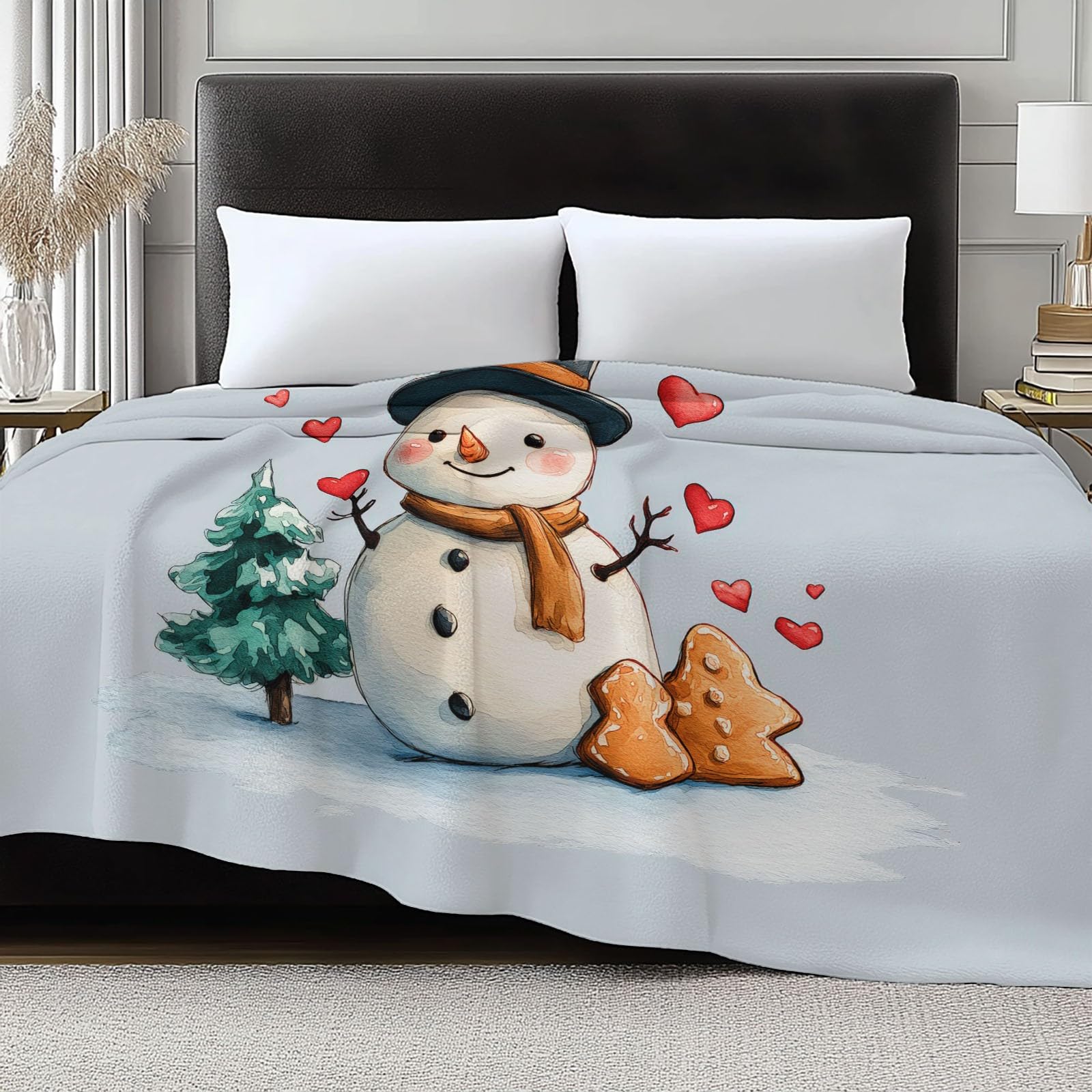Genérico Manta de Franela Muñeco De Nieve Navideño Árbol De Navidad Jengibre Mantas Sherpa 180 x 200 cm Suave Cálida Mantas, Gris Sofá Manta De Lana Camping Dormitorio Sala Estar Decoración del Hogar
