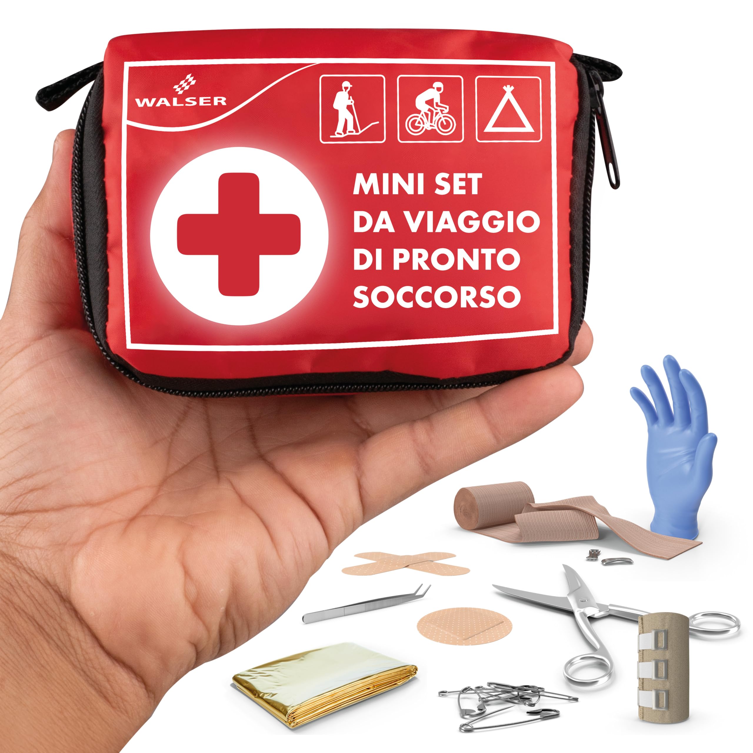 WALSER Premium Mini Kit di pronto soccorso 2026, kit di emergenza impermeabile per esterni/campeggio/bici, kit di pronto soccorso da 31 pezzi, kit di pronto soccorso compatto per esterni