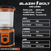 Vista 2 de Linterna recargable USB resistente Blazin Bolt Batería externa de 6000mAh 400 lúmenes 400 horas de luz 6 modos para camping, emergencias