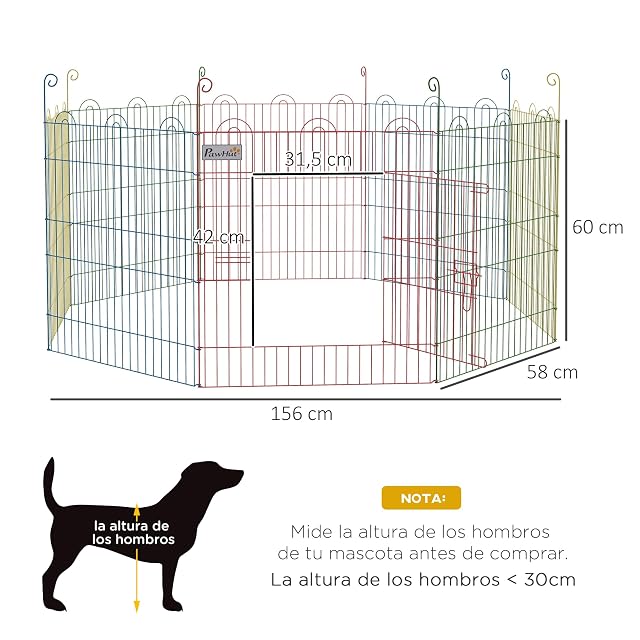Foto 7 de 8 de PawHut Parque Plegable para Perros de 8 Paneles Ø156x60 cm Multicolor