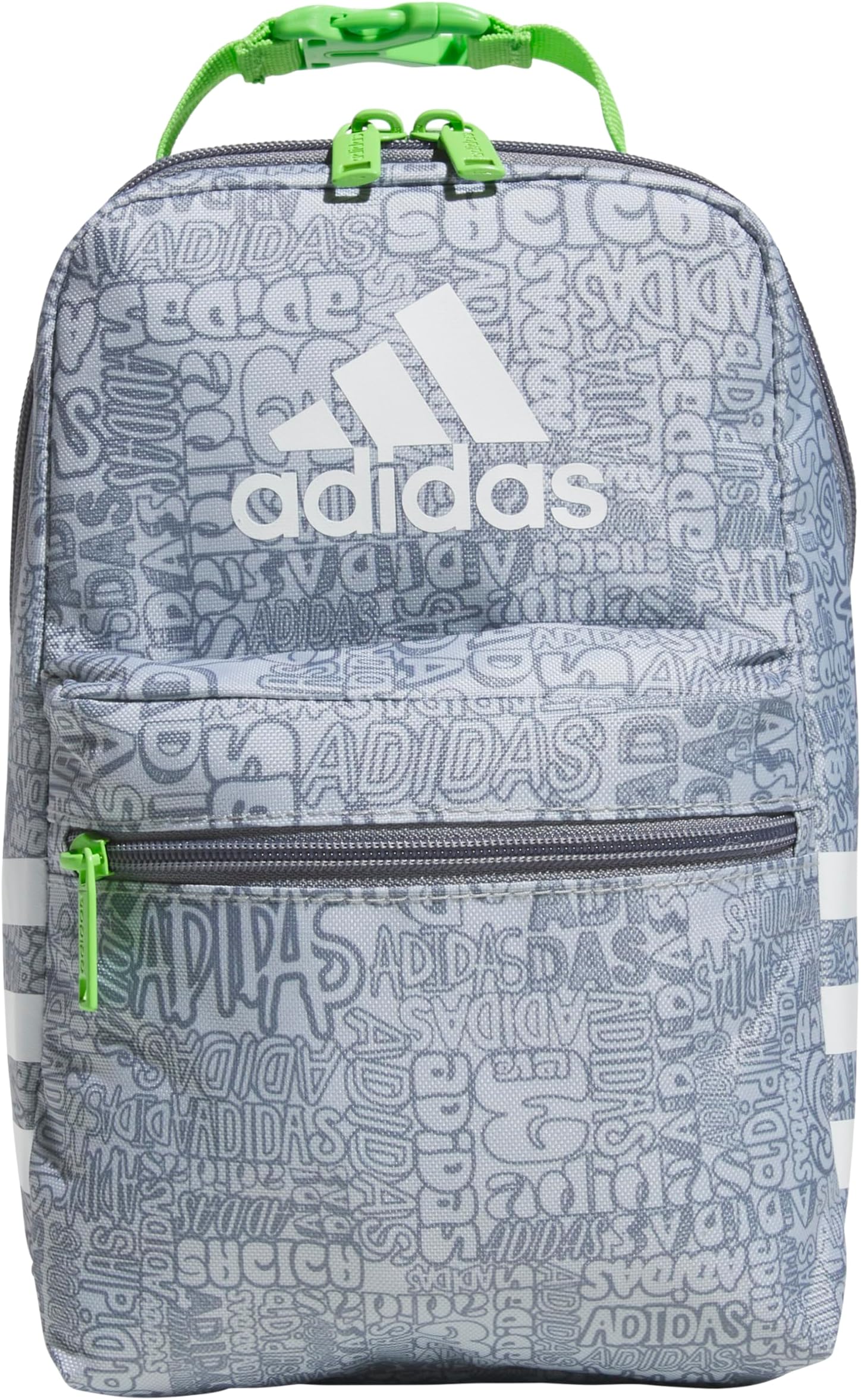 adidas Santiago Lunch Bag Cooler for Women and Men, Insulated Food Container Box with Mesh Pocket, Adi Font Madness Stone Grey/Grey/Lucid Lime Green/3.0, One Size