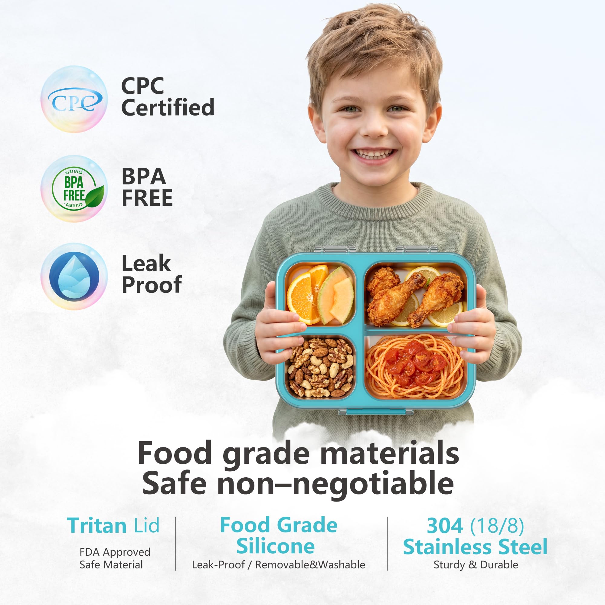 Fiambrera de acero inoxidable con 4 compartimentos, fiambrera de metal para niños, a prueba de fugas, para guardería, guardería, escuela, sandwichera, fiambrera, fiambrera para el pan, apta para