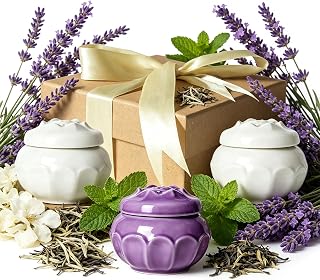 Calm Pure Solid Perfume Balm Gift Set, Lavender White Tea Mint Scents, Portable Ceramic Jars, Alcohol-Free, Handmade, Long-Lasting Scent for Daily Use (Healing Fresh)