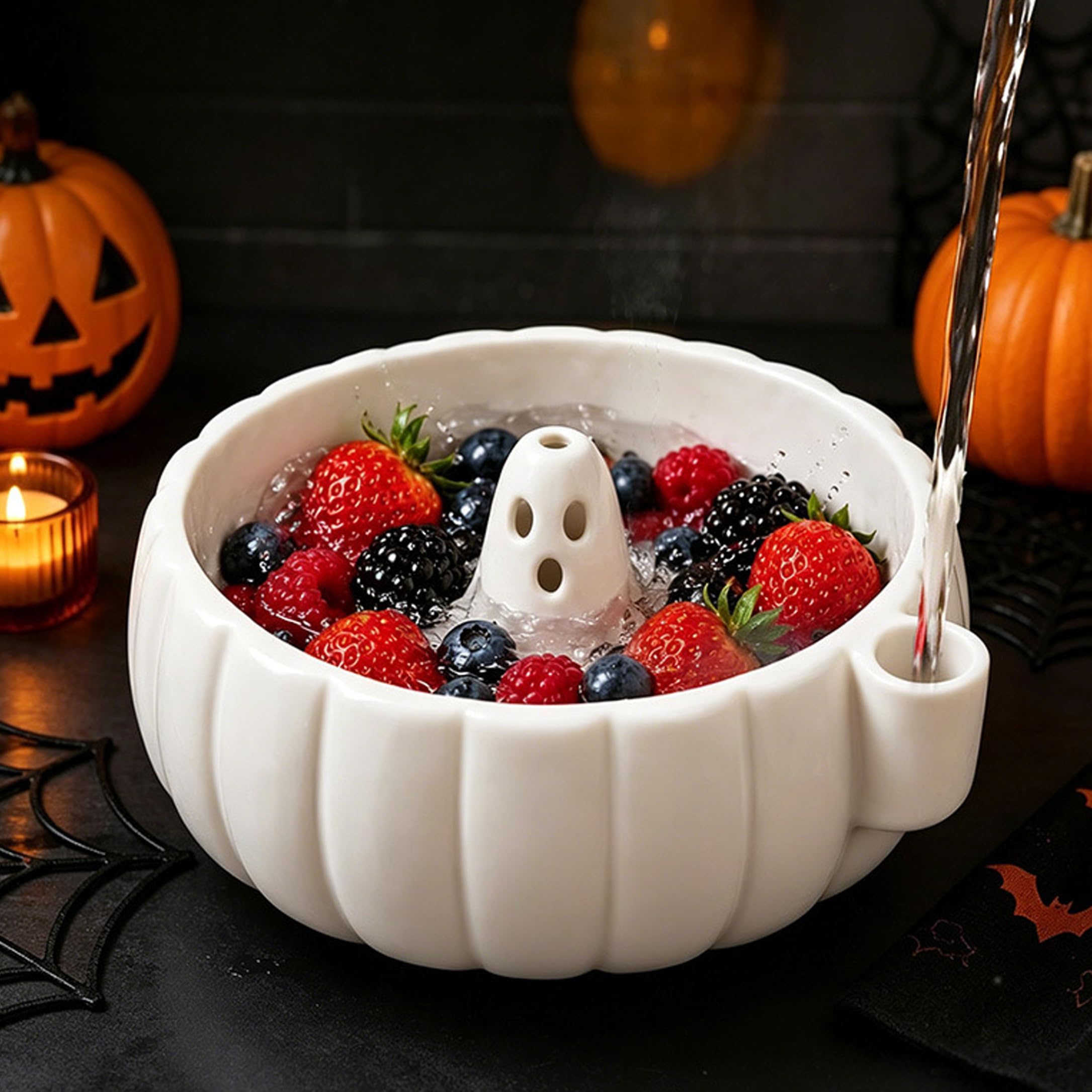 Cuenco de Halloween, cuenco giratorio de plástico para lavadora de frutas fantasma, blanco