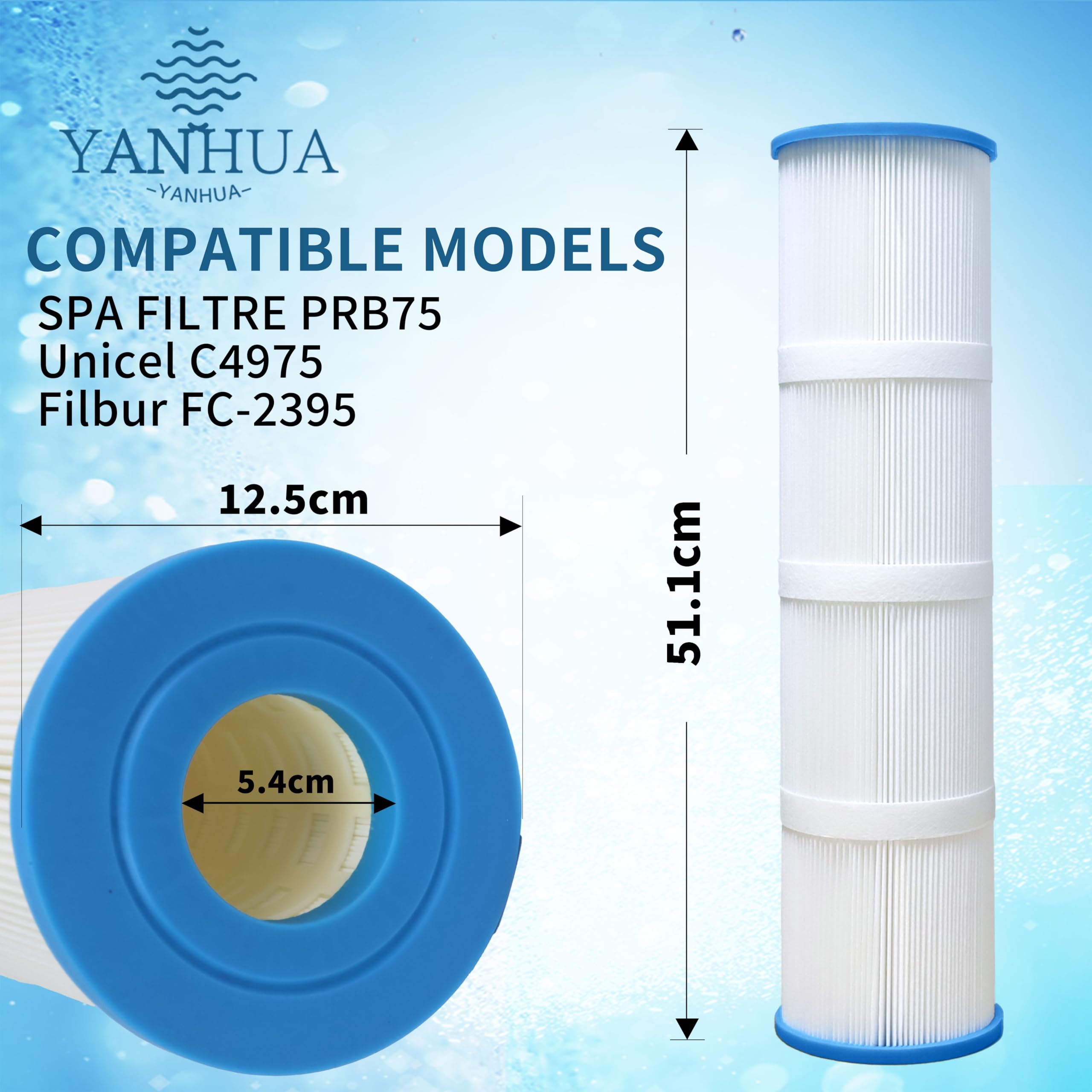 YANHUA Filtro de spa para filtro de bañera de hidromasaje, compatible con PRB75, para Unicel C-4975, para Darlly 40751, para Filbur FC-2395, SC733, área de filtración de 75 pies cuadrados (PRB75-2PCS)
