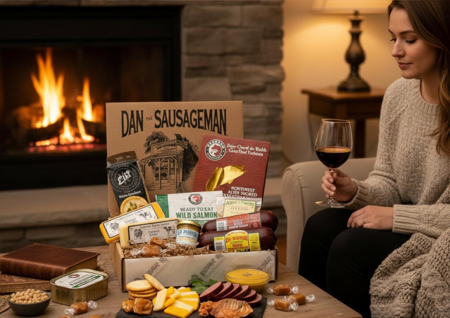 Dan the Sausageman Northwest Necessities Snack Gift Basket – Gourmet Meat & Cheese Summer Sausages, Mustard & Sweet Treats Set – 11-Items Holiday Box