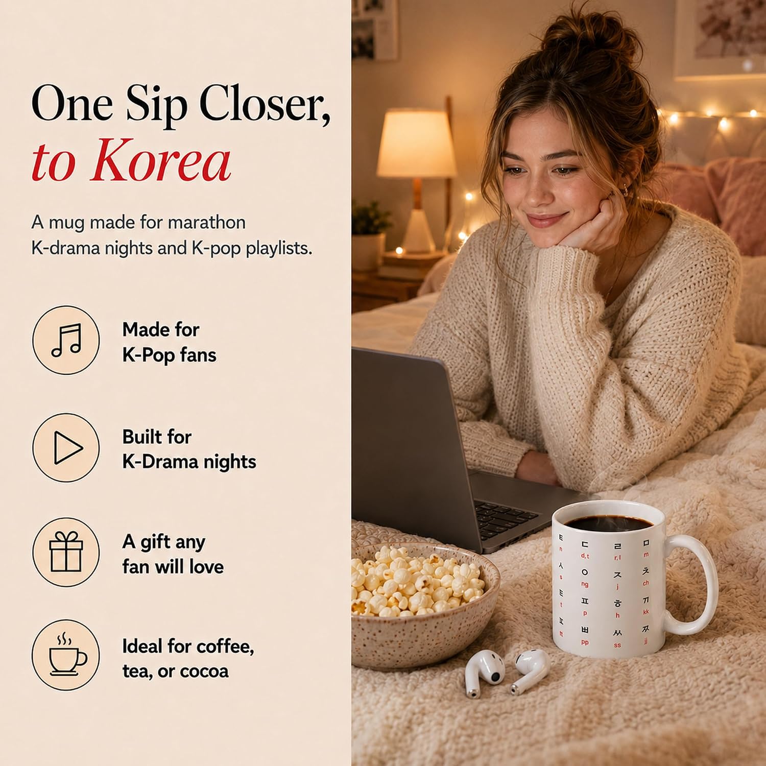 BICETTO Hangul Coffee Mug - Korean Alphabet Cup, K-Pop Gift Academic Red image 3