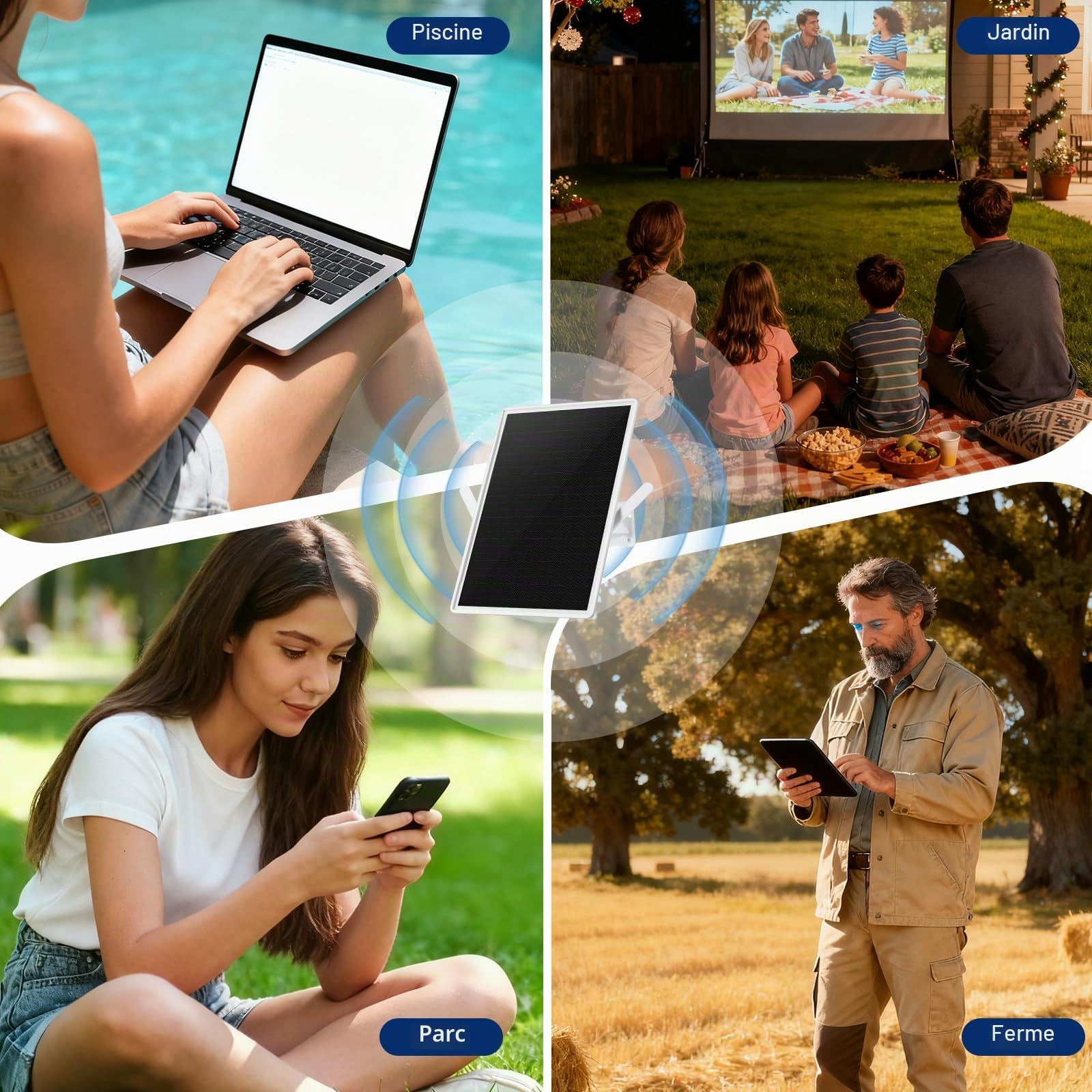Répéteur WiFi Solaire, Amplificateur de Signal WiFi, Amplificateur WiFi, 2,4 GHz 300 Mbps Couverture 200 m, Étanche IP65 pour Jardins, Fermes et Espaces Extérieurs
