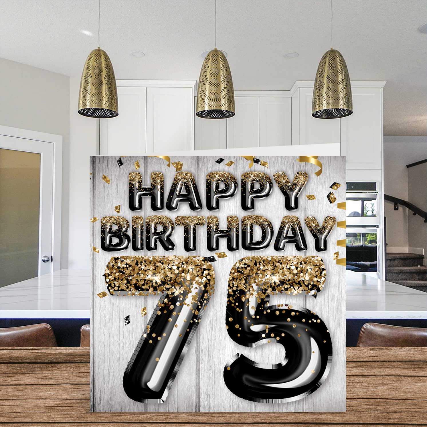 75. Geburtstagskarte Für Männer – Blaue & Goldene Design Mit Geschenken & Ballons (15x15 Cm, Mit Umschlag)