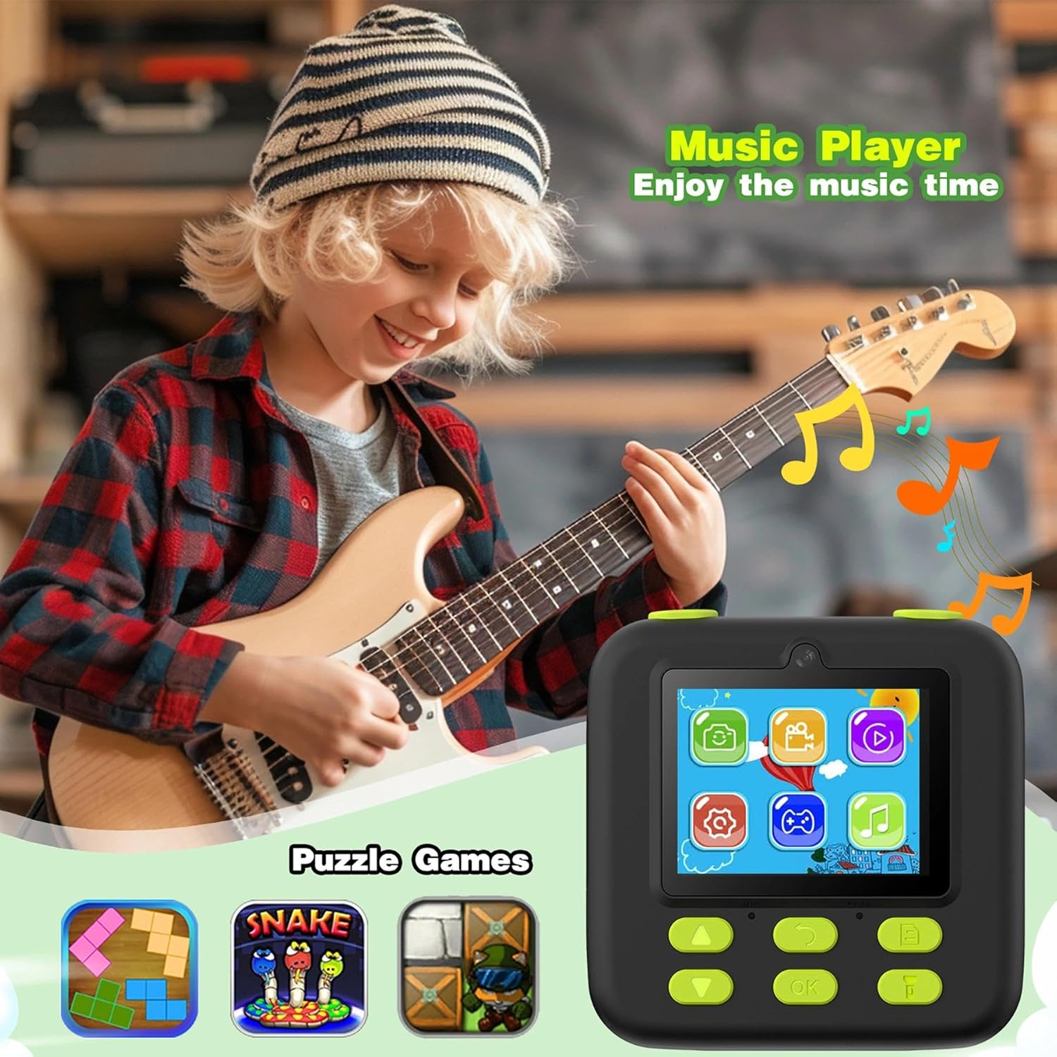 BEBERISI Kids Camera Instant Print Photo,HD Digital Camera Toy for Boys & Girls Ages 3 4 5 6 7 8 9 10 11 12 Year Old Christmas & Birthday Present（Black）