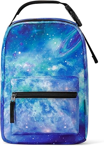 Choco Mocha Lonchera para niños para la escuela, bolsa de almuerzo aislada con galaxia para niños, azul y verde