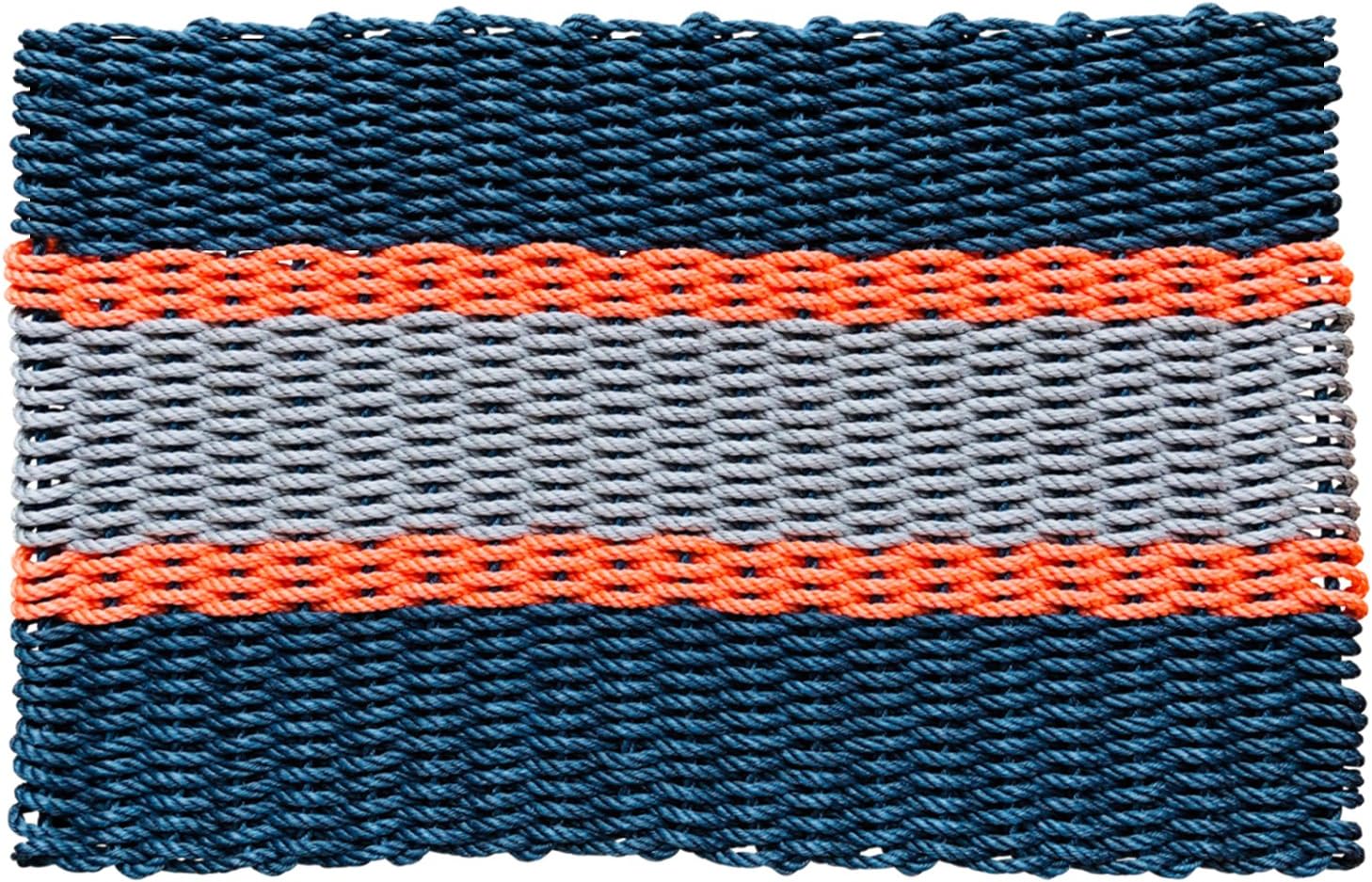 Outdoor Door Mat, The Original Lobster Rope Doormat, All Weather Mats, Woven Door Mat from Nautical Rope, Front Door Welcome Mats, (Navy, Orange, Silver, 18 x 30)