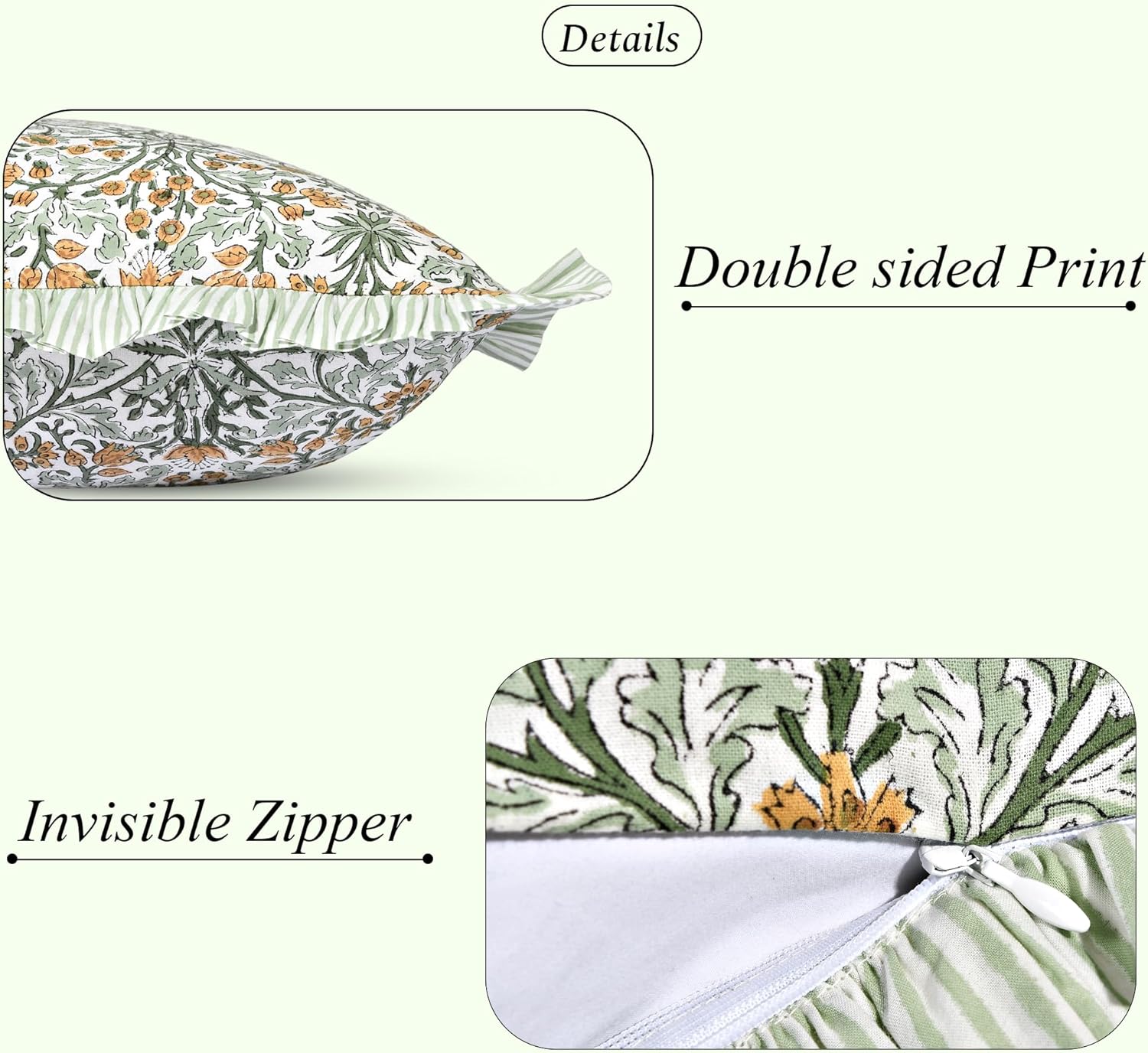 Ridhi Goldenrod Yellow 100% Cotton Block Print Ruffle Bed Sham Cover 20''×36'' Boho Floral Pillowcase, Bedroom Decor, Cottagecore, Soft Decorative Cushion Cover Gift for Spring, Easter, Valentine - Image 2