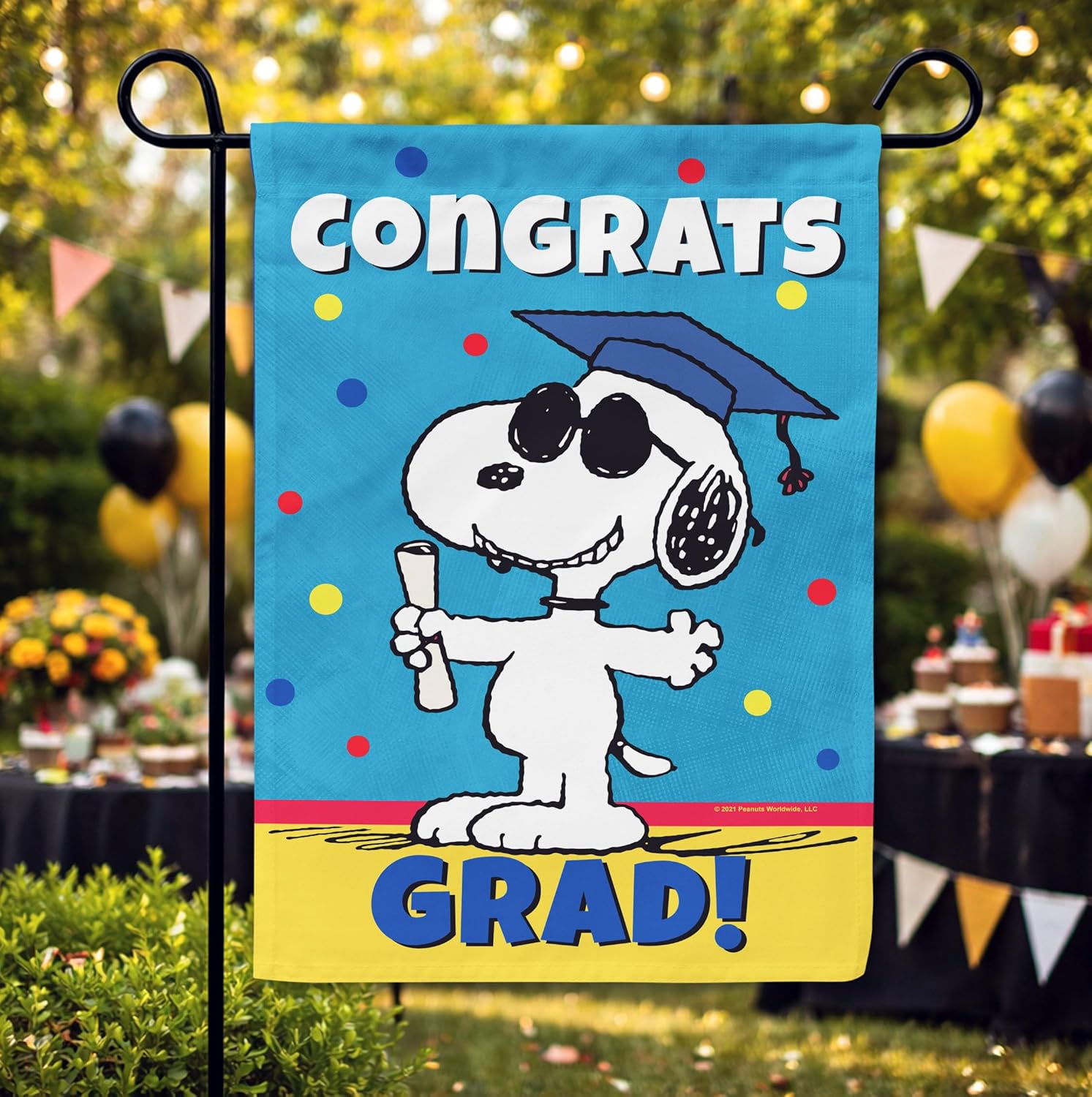 Flagology, PEANUTS Snoopy Congrats Grad – Garden Flag 12" x 18", Officially Licensed PEANUTS®, Graduation