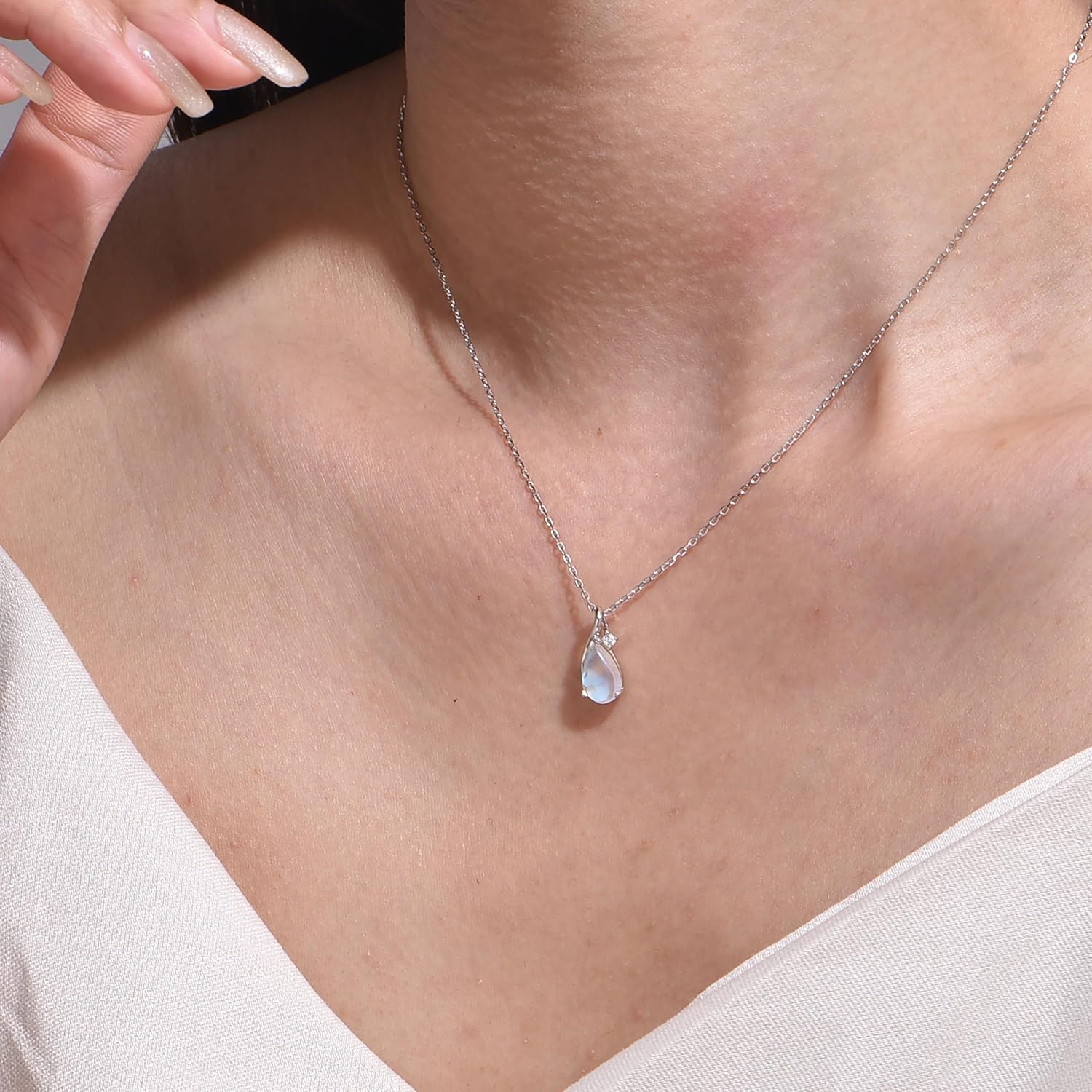 immobird Dainty Infinity Necklace with Teardrop Birthstone Pendant 925 Sterling Silver Birthstone Necklaces for Women Pear-shape Necklace Gift for Her Small Elegant Birthday Jewel for Women - Image 5