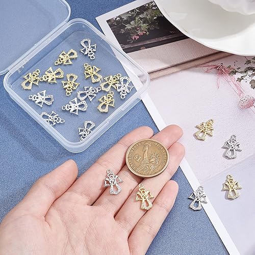 Miniatura 6 de PH PandaHall Dije de ángel, 20 dijes de alas de ángel con diamantes de imitación de corazón de latón, micro pavé de circonita cúbica, colgantes de