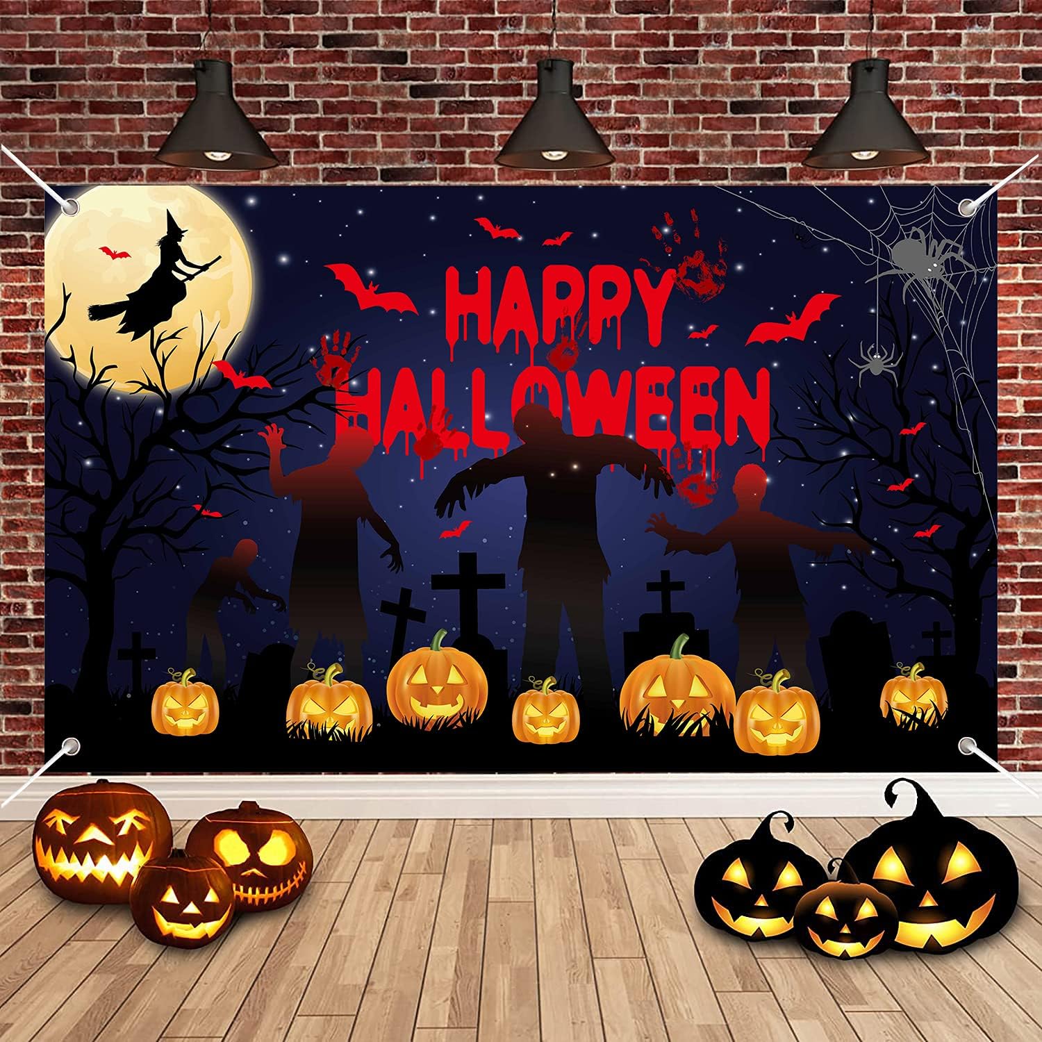 Happy Halloween Decorations - Large Fabric Banner for House Wall & Photo Booth (70.87 x 43.3 Inches)