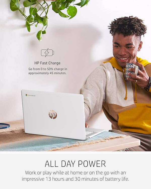 HP Chromebook 14 Laptop, Intel Celeron N4000 Processor, 4 GB RAM, 32 GB eMMC, 14” HD Display, Chrome, Lightweight Computer with Webcam and Dual Mics, Home, School, Music, Movies (14a-na0021nr, 2021) by HP - Used condition - Image 7