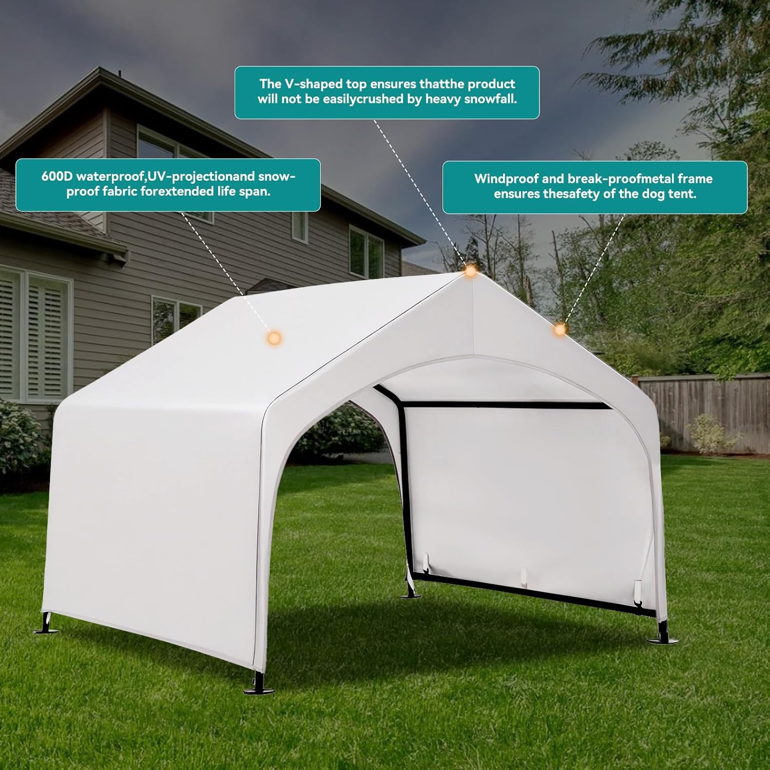 Extra Large Dog Tent Outdoor, 48''x48''x39'' Dog House, Portable Dog Canopy with Ground Stakes, Sun Rain Protection Pet Shade Shelter, Waterproof Kennel for Small Animals, Pet Awning, Silver