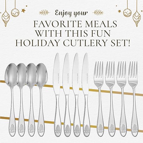 Miniatura 5 de Spode - Colección Árbol de Navidad - Juego de cubiertos de 20 piezas - 4 de cada uno tenedor de cena, tenedor de ensalada, cuchillo de cena,