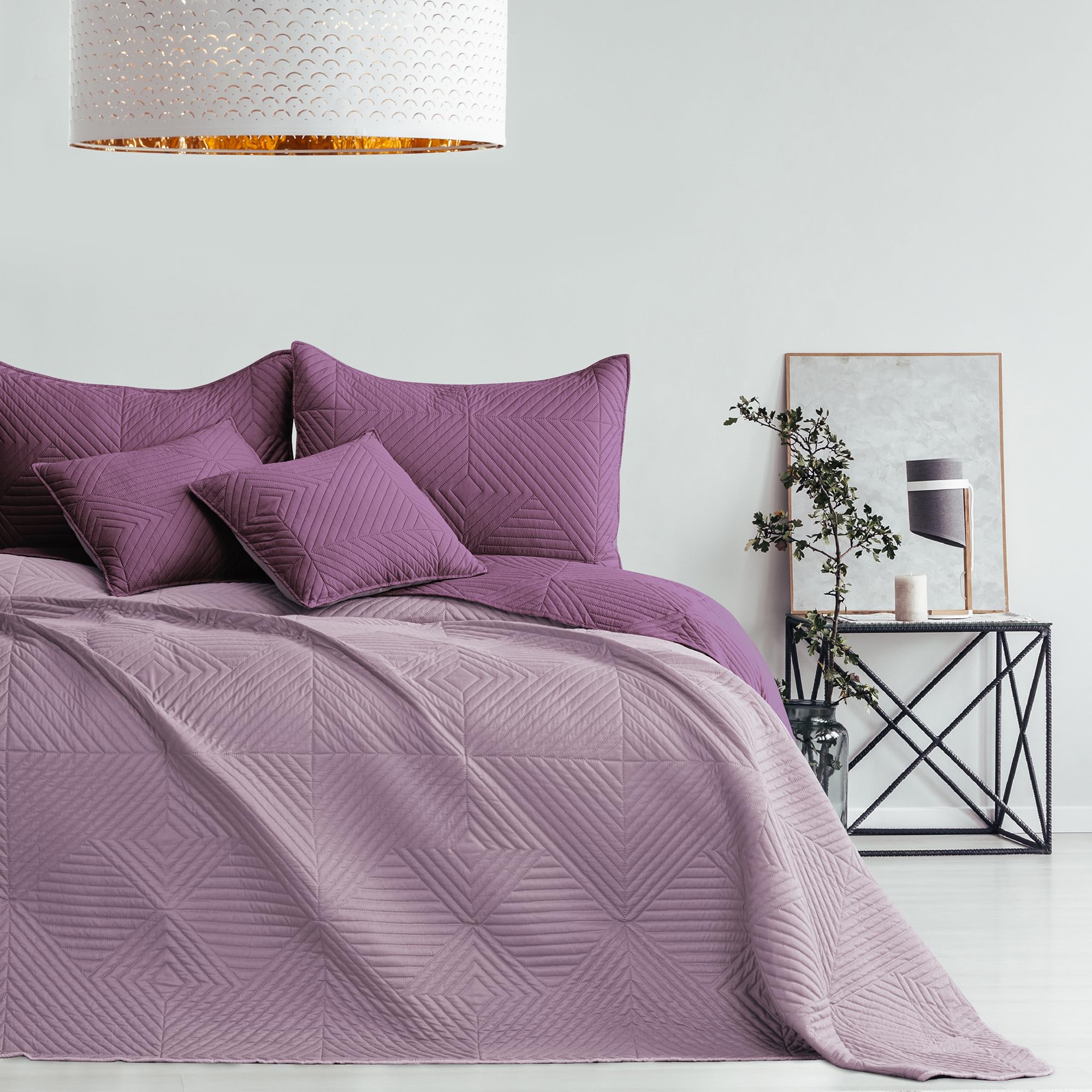 AmeliaHome Colcha de Color Morado Lila 170 x 270 cm, Colcha Doble Cara Ultrasonic Acolchado poliéster Softa