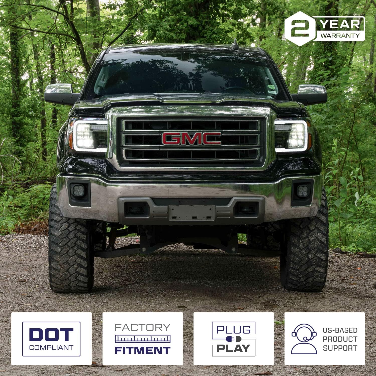 Form Lighting Sequential LED Reflector Headlights compatible with GMC Sierra 1500/2500/3500 2014-2018 (pair)