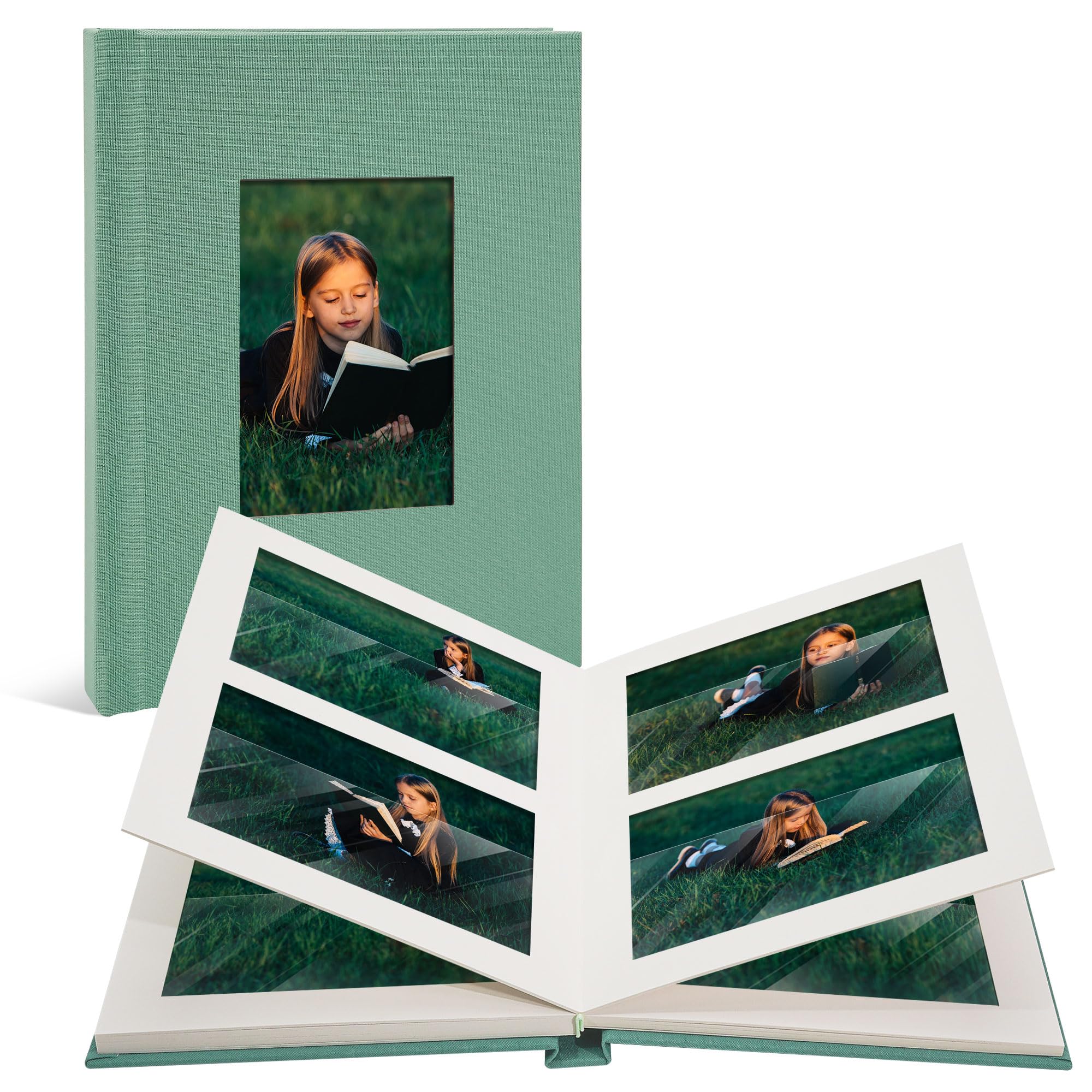 Hiwhy Linen Photo Album 6x4 with Square DIY Window Cover, Photobook for Wedding Travel Anniversary 80 Pockets Aqua