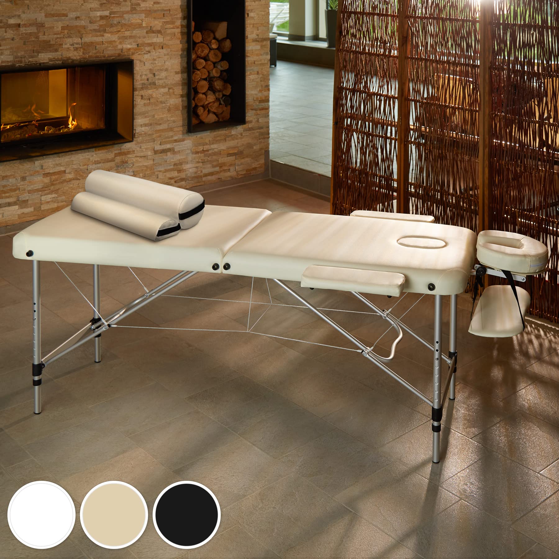 tectake® Camilla Masaje Plegable y Ajustable en Altura, Camilla Estética Profesional de Aluminio, Camilla Profesional Fisioterapia, Quiromasaje, Tatoos, 2 Zonas, con Cojines y Bolsa Transporte -Blanco