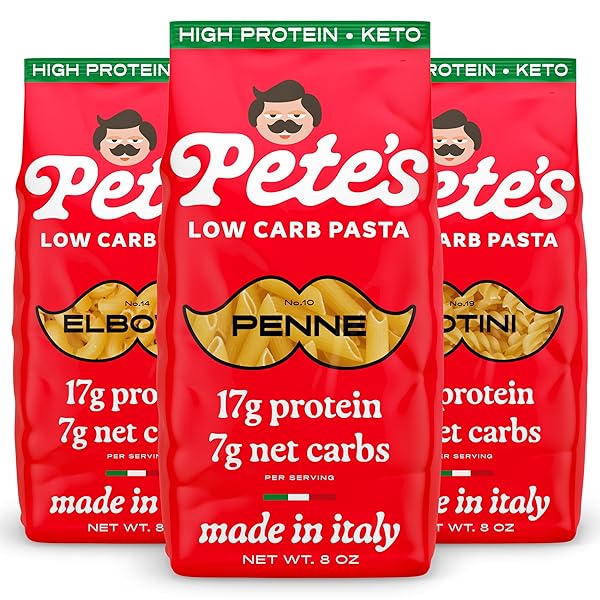 17g High Protein Variety Penne, Rotini, Elbow Macaroni Pasta | 7g Low Carb Keto Pasta | Healthy, Italian Pasta From Italy | 3-Pack, 8oz - Pete's Pasta