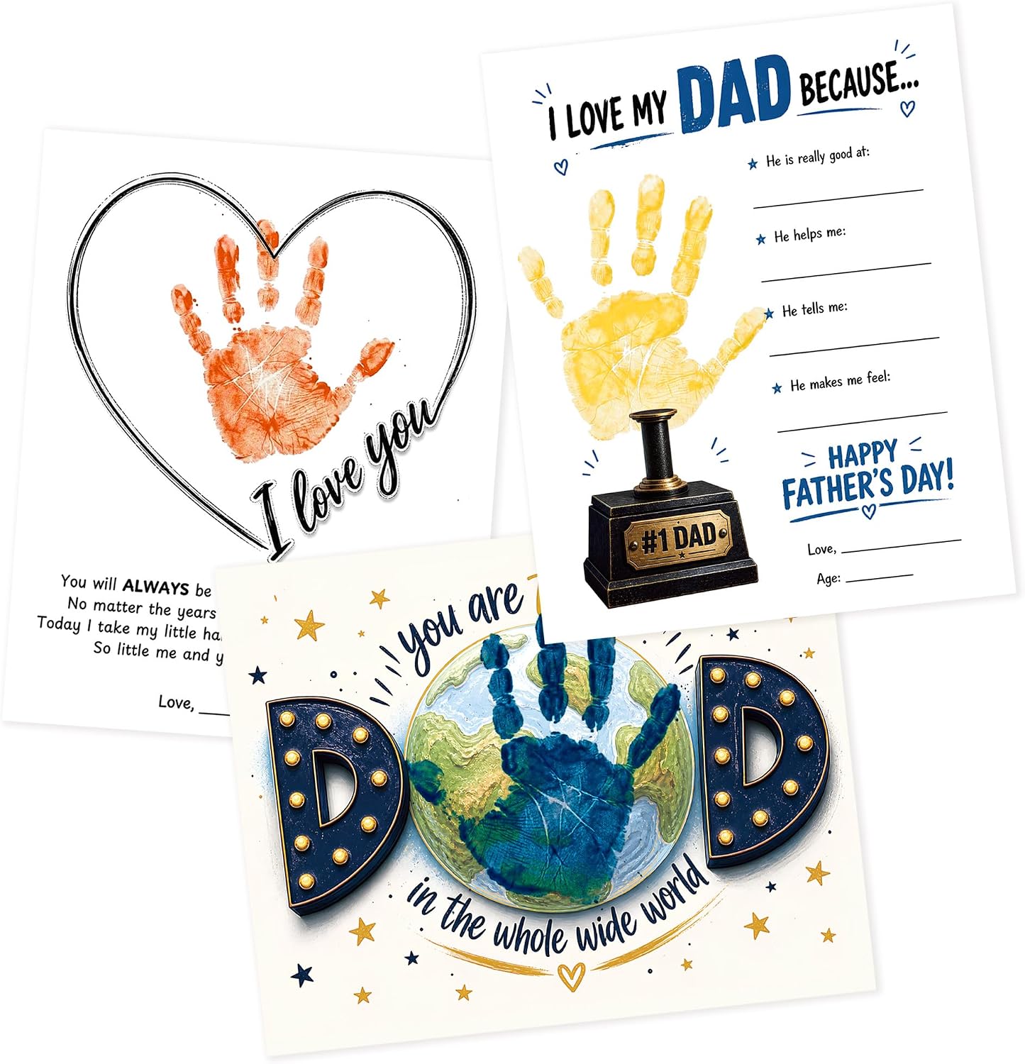 Fathers Day Crafts from Kids - Custom Handprint Set 3, Personalized Best Dad Ever Handprint Kit Family Handprint Craft Keepsake Personalized Fathers Day Dad Gifts from Kids Daughter Son for New Dad