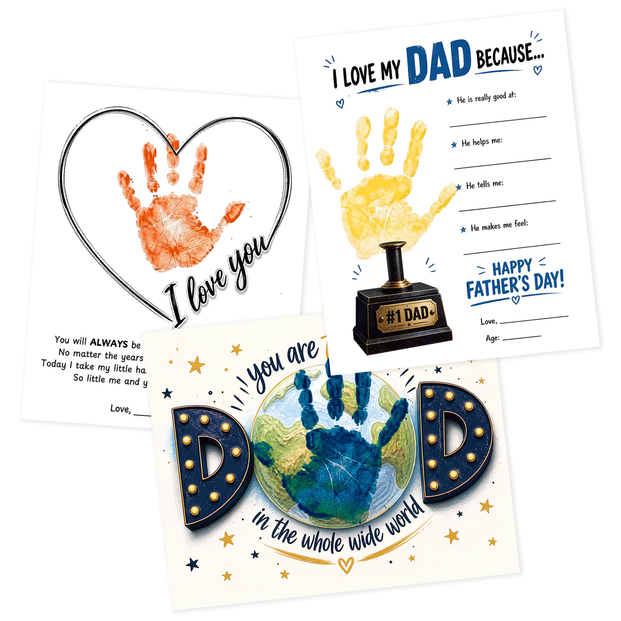 Fathers Day Crafts from Kids - Custom Handprint Set 3, Personalized Best Dad Ever Handprint Kit Family Handprint Craft Keepsake Personalized Fathers Day Dad Gifts from Kids Daughter Son for New Dad