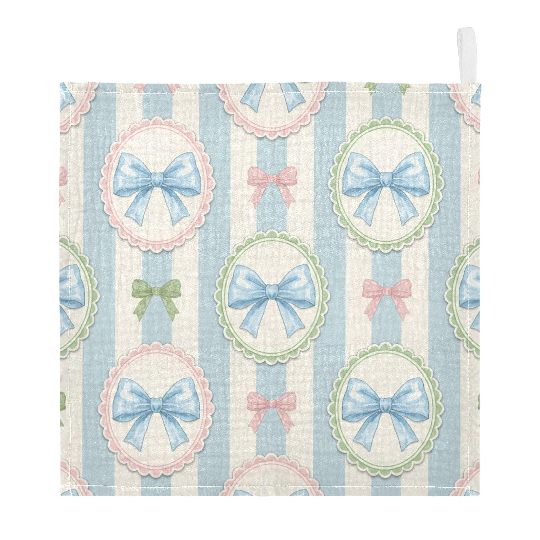 Fuauuyl Bows Baby Muslin Washcloths Cotton Absorbent Soft Burp Cloths for Newborns Infants Toddlers, Reusable Face Towels for Sensitive Skin, 3 Pack, 12x12 in