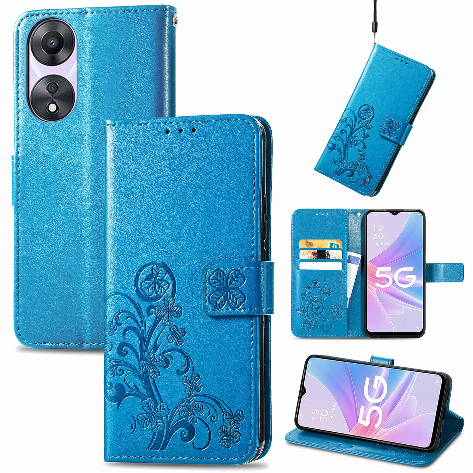 WOBURN Custodia Portafoglio In Pelle PU Con Magnete Per Oppo A78 5G – Cover A Libretto Con Funzione Stand (Blu)