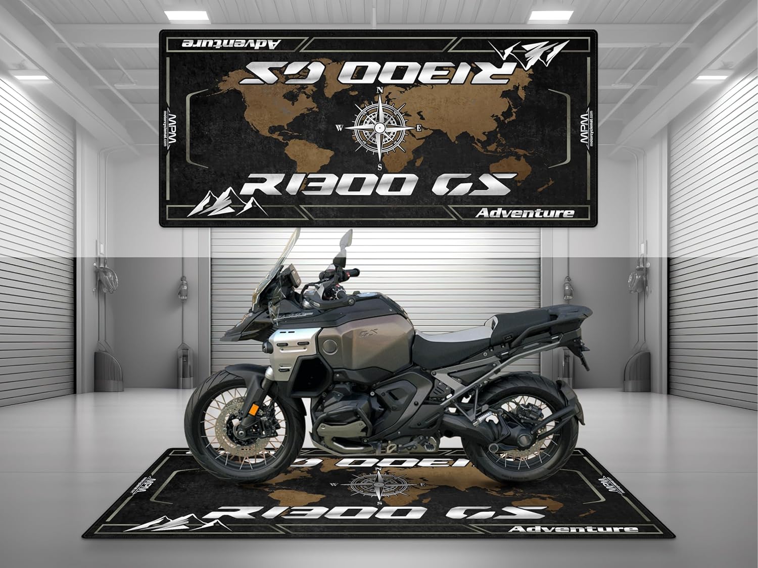 MPM Motorcycle Mat for R1300 GS Adventure - Washable Non - Slip Oil & Water Resistant Parking Pitmat for Garage, Showroom, Workshop Use (Triple Black, Size 2: 102 x 47/260 x 120 cm)