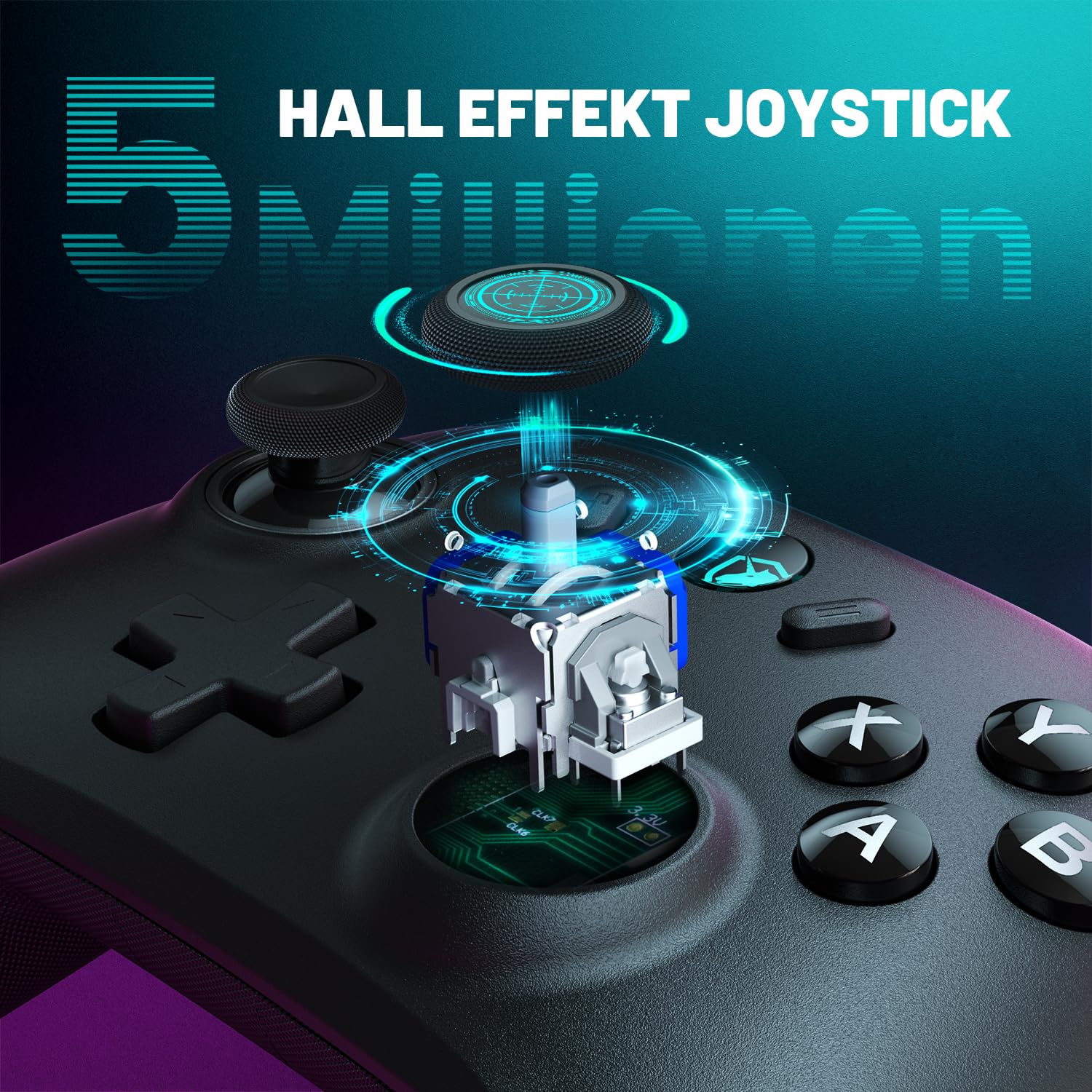 ECHTPower PC Wireless Controller, 1000Hz Gaming Gampad mit RGB/Hall-Joystick/Turbo/Vibration/800mAh Wiederaufladbare Batterie, Wireless-Controller für PC/Switch 2/Switch/Steam Deck/Android/iOS/TV