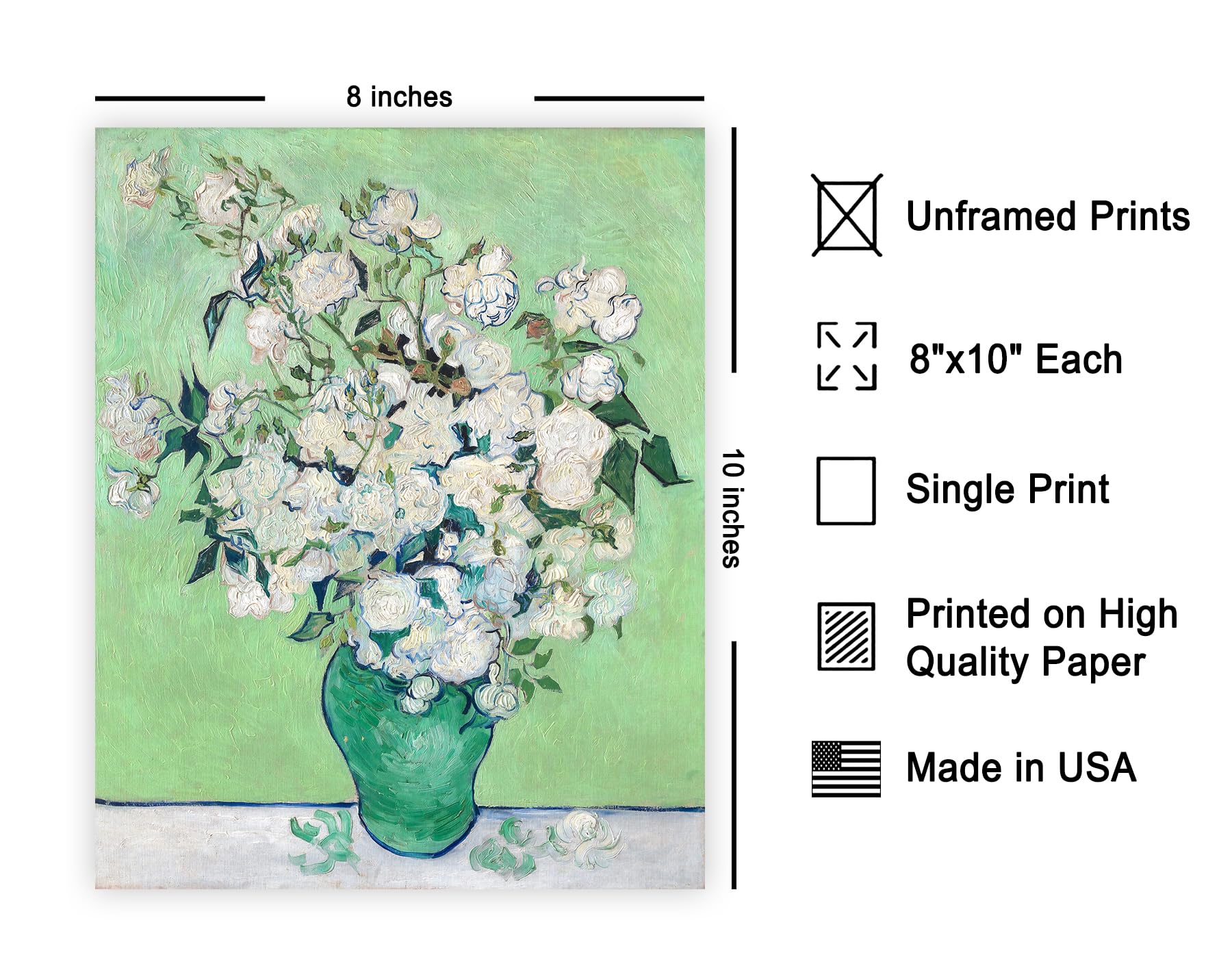 1art1 Van Gogh Poster 'Vase Mit Weißen Rosen' – Leinwandbild 50x40 Cm Auf Keilrahmen, Made In Germany