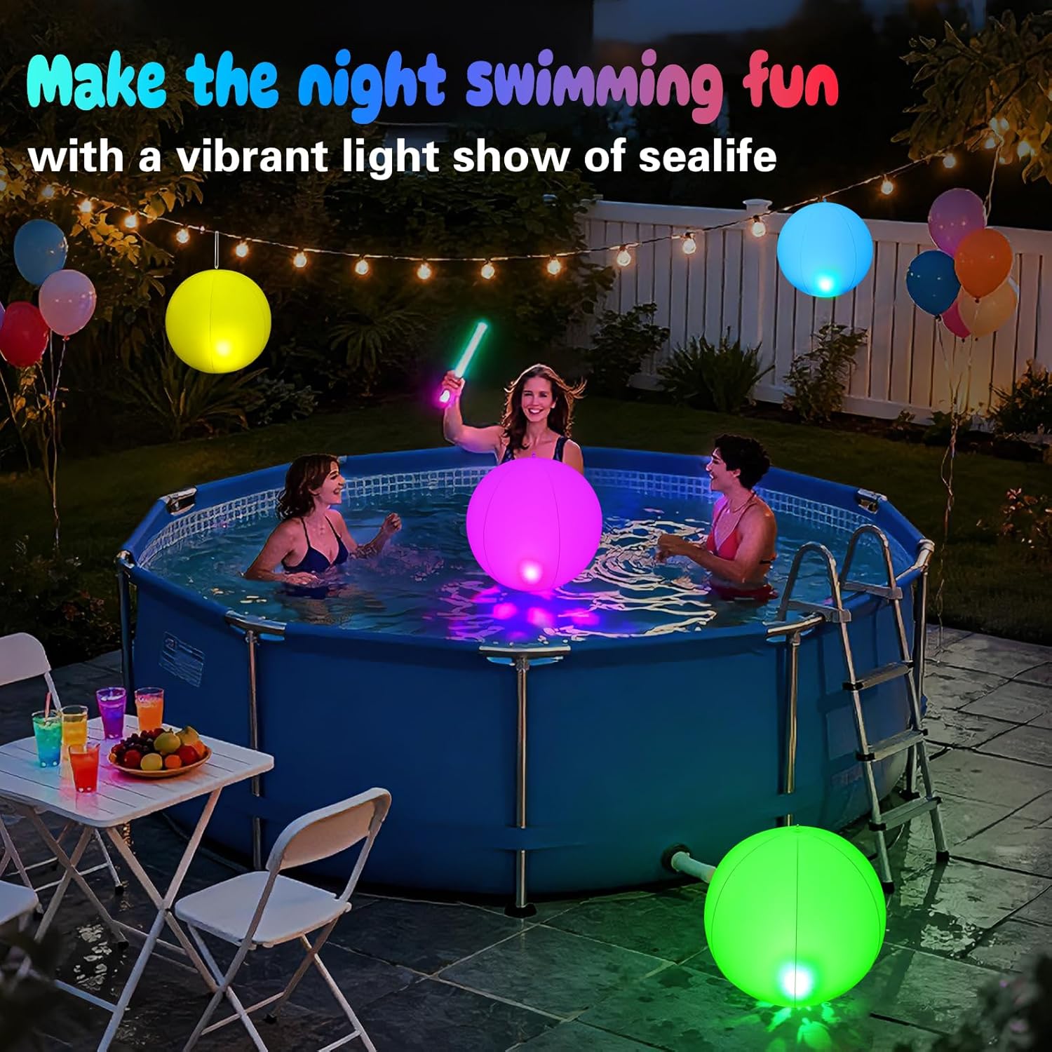 Floating Pool Lights, 15" Solar Pool Light That Float w/Patterns of Sealife, Upper & Lower RGB Color Changing Pools Floating Light IP68 Waterproof, Float/Hang for Pools Wedding Party Decor(2)