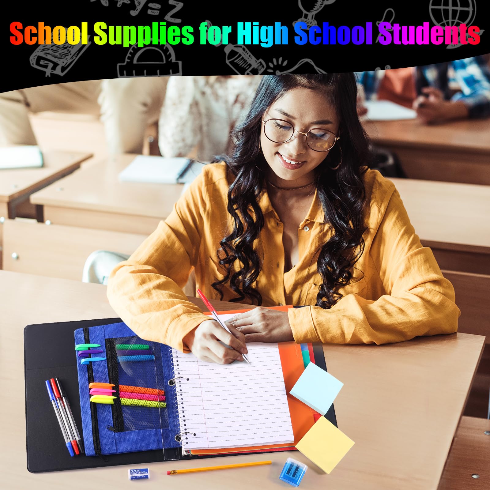 Kit de 85 fournitures de rentrée scolaire pour élèves du secondaire, de l'université, boîte de fournitures scolaires, outils d'apprentissage essentiels pour les étudiants