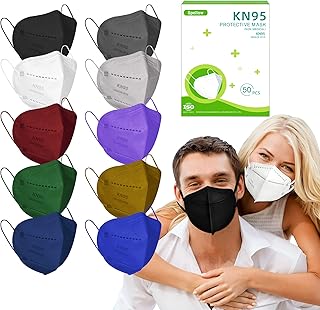 KN95 Face Masks for Men Women - 50 Pack 10 Colors Disposable Masks, 5-Layer Breathable Cup Dust Mask with Elastic Earloop&Nose Bridge Clip, Filter Efficiency≥95%