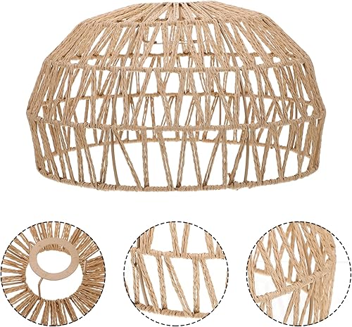 Miniatura 9 de DOITOOL Farmhouse Woven Retro Chandelier Lampshade Simple Hanging Light Cover for Home Decor Design for Dining Room Tea House Eye-caring Warm Light