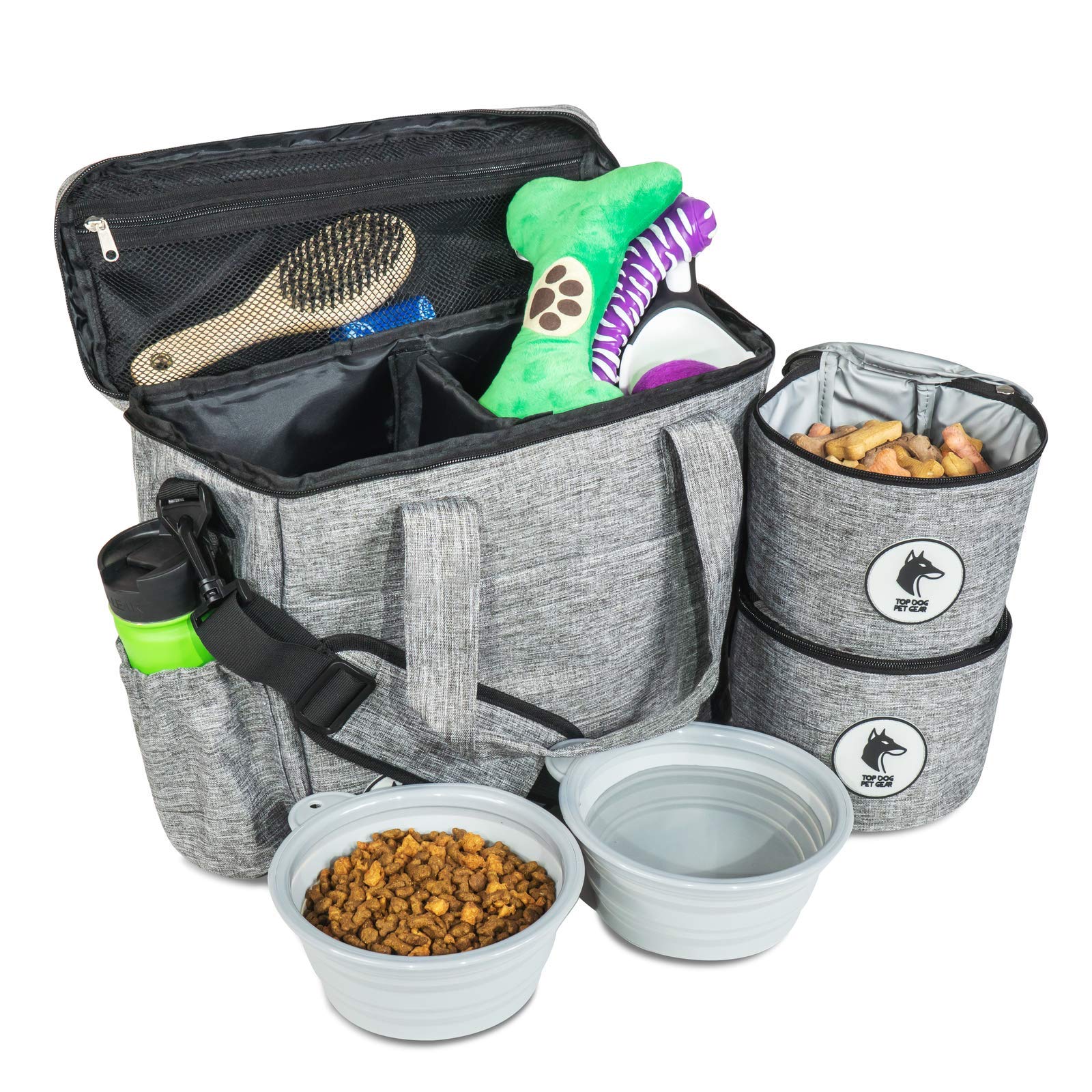 Top Dog Pet GearTravel Bag - Airline Approved Travel Set for s Stores All Your Accessories - Includes Travel Bag, 2X Food Storage Containers and 2X Collapsible Bowls.